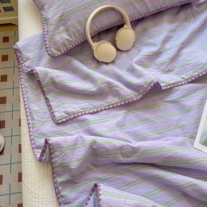 91家纺网 家纺一手货源 找家纺 鑫利来家纺 2026新款日系多巴胺皱皱纱贝壳绣夏被夏凉被空调被 春染-紫