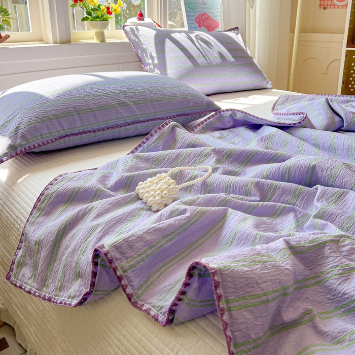 91家纺网 家纺一手货源 找家纺 鑫利来家纺 2026新款日系多巴胺皱皱纱贝壳绣夏被夏凉被空调被 春染-紫