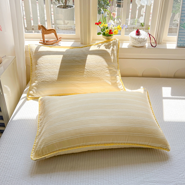 91家纺网 家纺一手货源 找家纺 鑫利来家纺 2026新款日系多巴胺皱皱纱贝壳绣夏被夏凉被空调被 春染-米黄