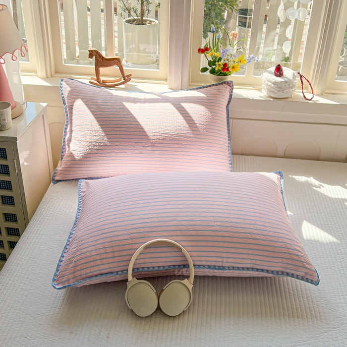 91家纺网 家纺一手货源 找家纺 鑫利来家纺 2026新款日系多巴胺皱皱纱贝壳绣夏被夏凉被空调被 海盐-紫