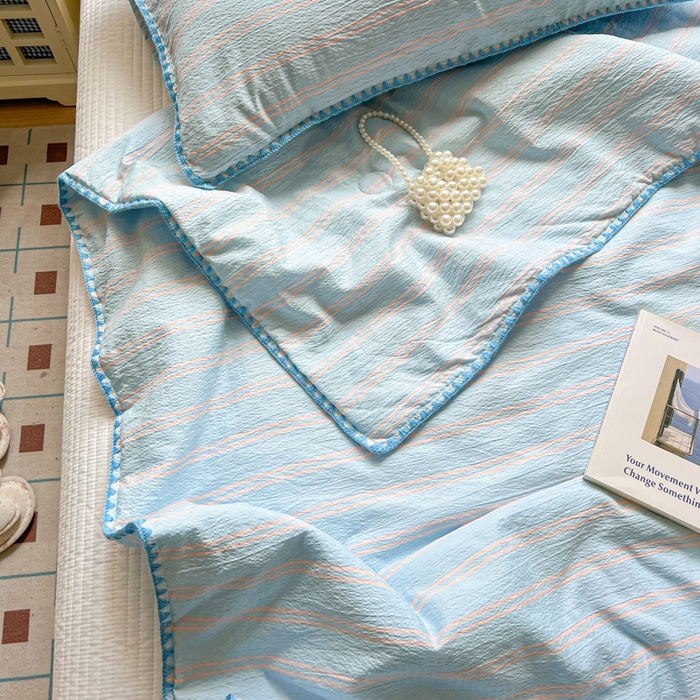 91家纺网 家纺一手货源 找家纺 鑫利来家纺 2026新款日系多巴胺皱皱纱贝壳绣夏被夏凉被空调被 春染-清蓝