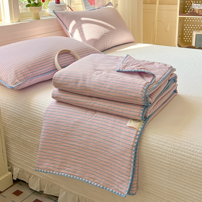 91家纺网 家纺一手货源 找家纺 鑫利来家纺 2026新款日系多巴胺皱皱纱贝壳绣夏被夏凉被空调被 海盐-紫