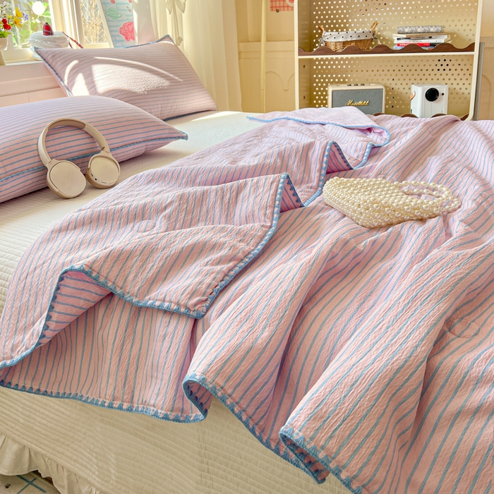 91家纺网 家纺一手货源 找家纺 鑫利来家纺 2026新款日系多巴胺皱皱纱贝壳绣夏被夏凉被空调被 海盐-紫