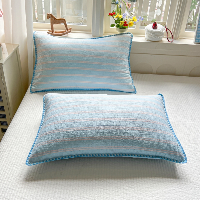 91家纺网 家纺一手货源 找家纺 鑫利来家纺 2026新款日系多巴胺皱皱纱贝壳绣夏被夏凉被空调被 春染-清蓝