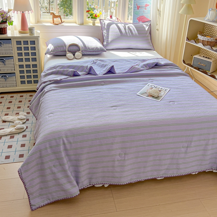 91家纺网 家纺一手货源 找家纺 鑫利来家纺 2026新款日系多巴胺皱皱纱贝壳绣夏被夏凉被空调被 春染-紫