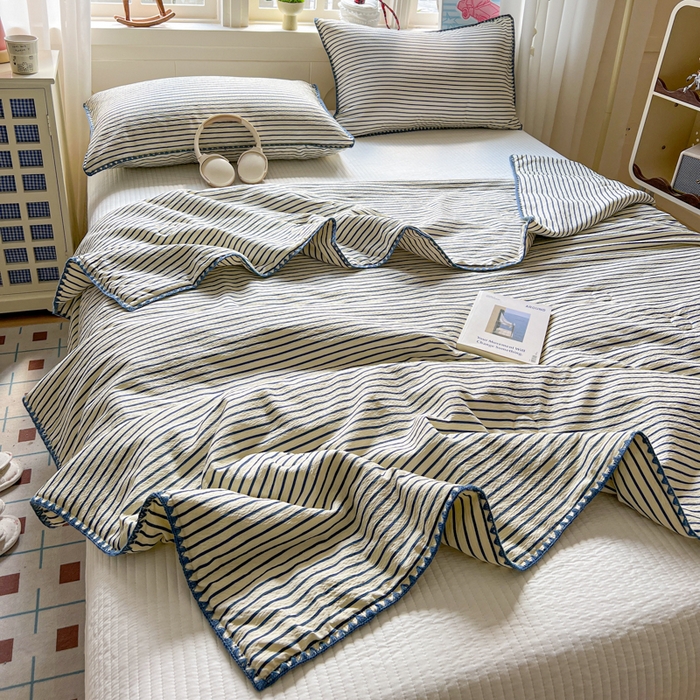 91家纺网 家纺一手货源 找家纺 鑫利来家纺 2026新款日系多巴胺皱皱纱贝壳绣夏被夏凉被空调被 海盐-蓝