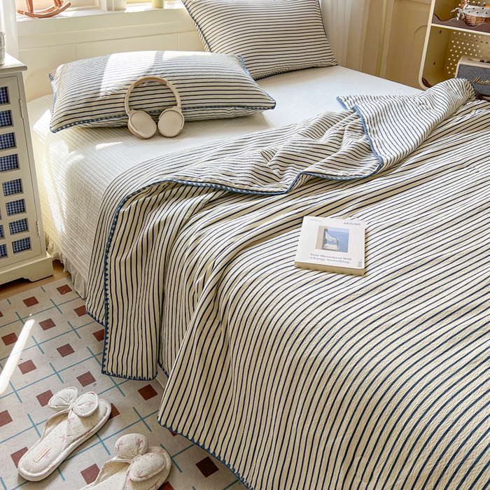 91家纺网 家纺一手货源 找家纺 鑫利来家纺 2026新款日系多巴胺皱皱纱贝壳绣夏被夏凉被空调被 海盐-蓝