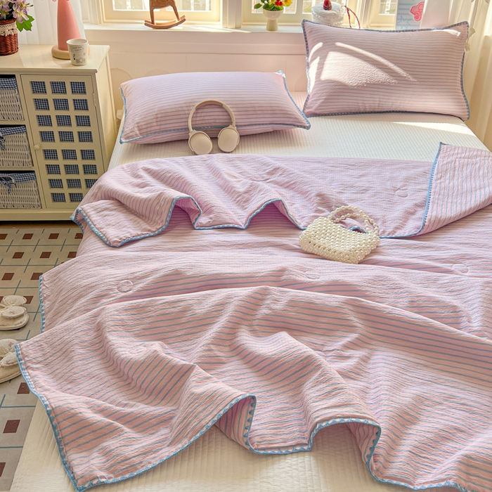 91家纺网 家纺一手货源 找家纺 鑫利来家纺 2026新款日系多巴胺皱皱纱贝壳绣夏被夏凉被空调被 海盐-紫