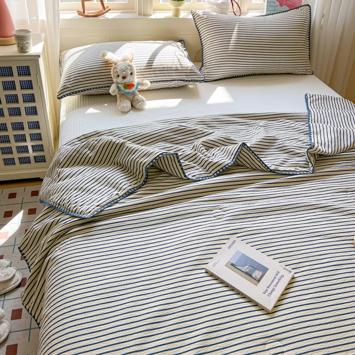 91家纺网 家纺一手货源 找家纺 鑫利来家纺 2026新款日系多巴胺皱皱纱贝壳绣夏被夏凉被空调被 海盐-蓝