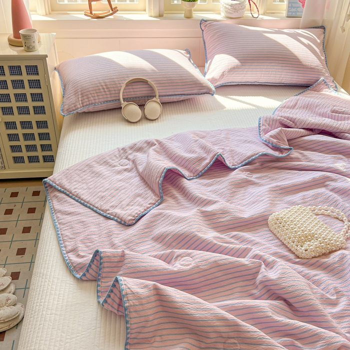 91家纺网 家纺一手货源 找家纺 鑫利来家纺 2026新款日系多巴胺皱皱纱贝壳绣夏被夏凉被空调被 海盐-紫