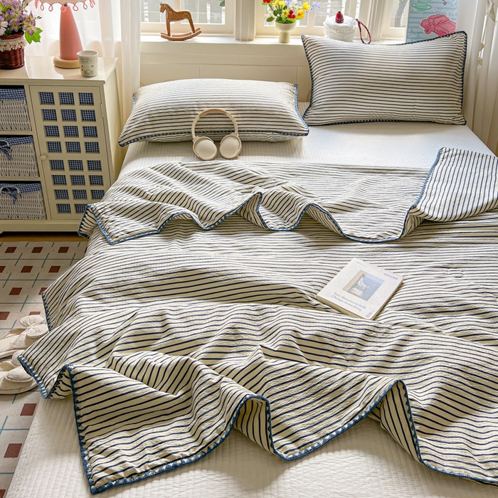 91家纺网 家纺一手货源 找家纺 鑫利来家纺 2026新款日系多巴胺皱皱纱贝壳绣夏被夏凉被空调被 海盐-蓝