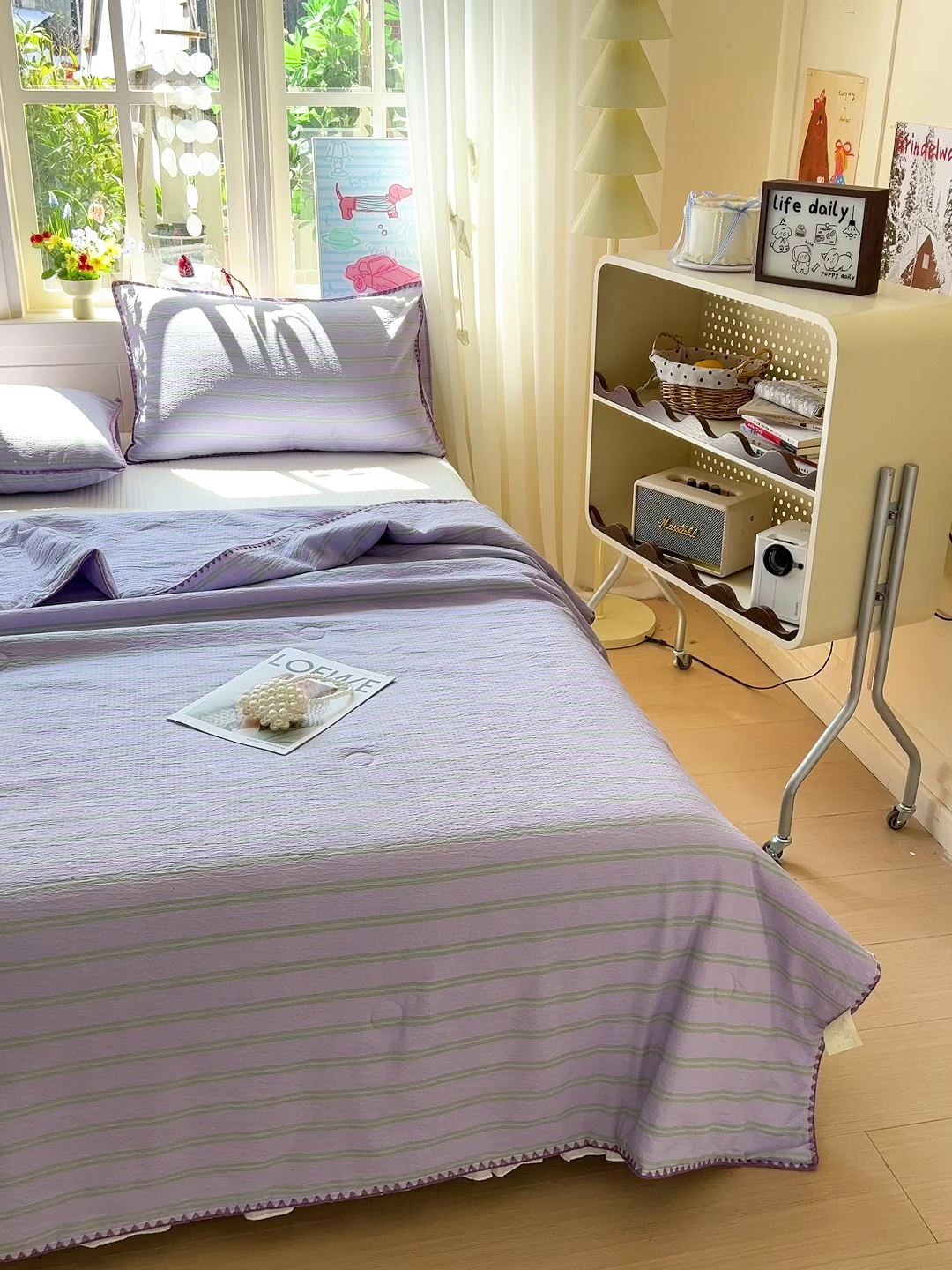 91家纺网 家纺一手货源 找家纺 鑫利来家纺 2026新款日系多巴胺皱皱纱贝壳绣夏被夏凉被空调被 春染-紫