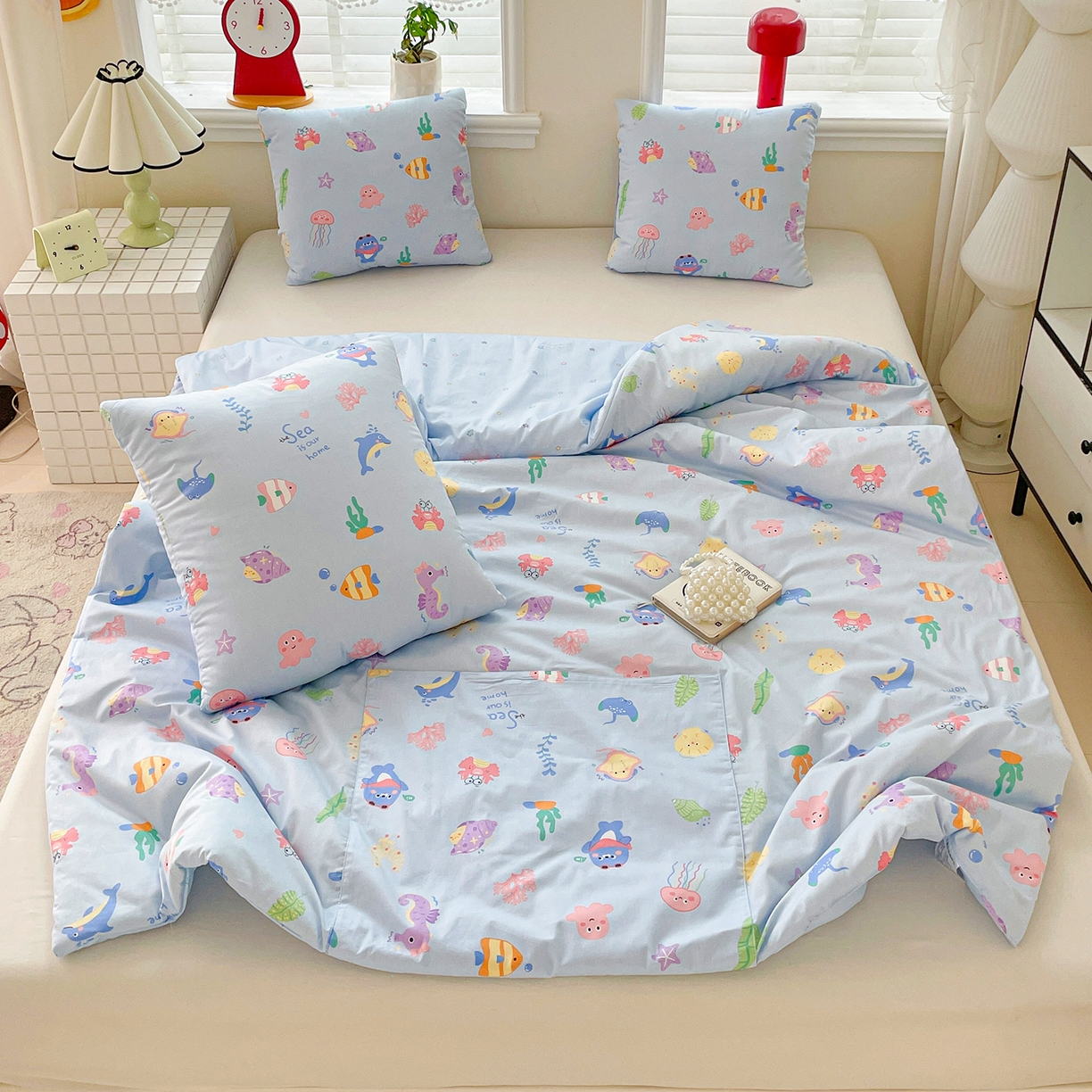 91家纺网 家纺一手货源 找家纺 （总）多米家居 2026新款口袋印花抱枕被单品