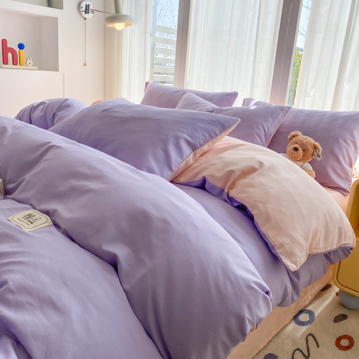 91家纺网 家纺一手货源 找家纺 蓝梦 2026新款全棉水洗棉布标四件套 丁香紫