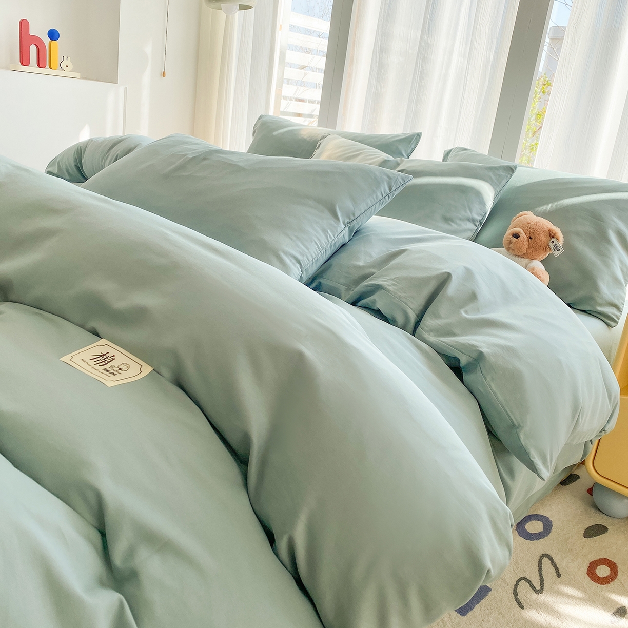 91家纺网 家纺一手货源 找家纺 蓝梦 2026新款全棉水洗棉布标四件套 浅蓝 开版