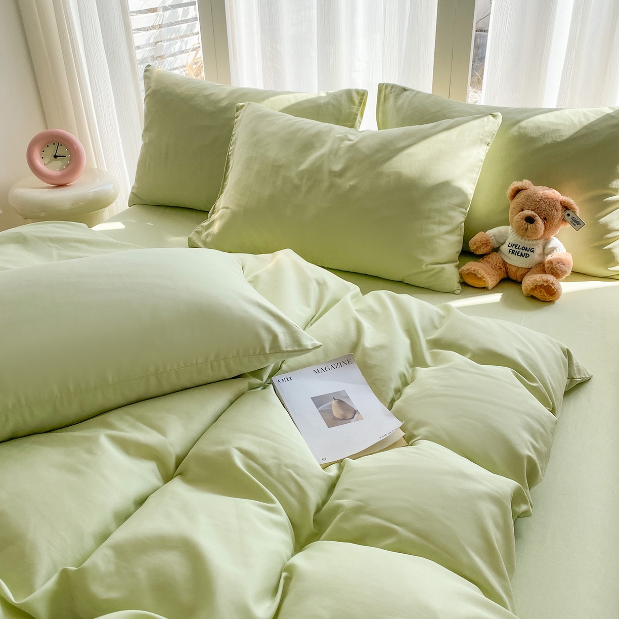 91家纺网 家纺一手货源 找家纺 蓝梦 2026新款全棉水洗棉布标四件套 抹茶绿 套版