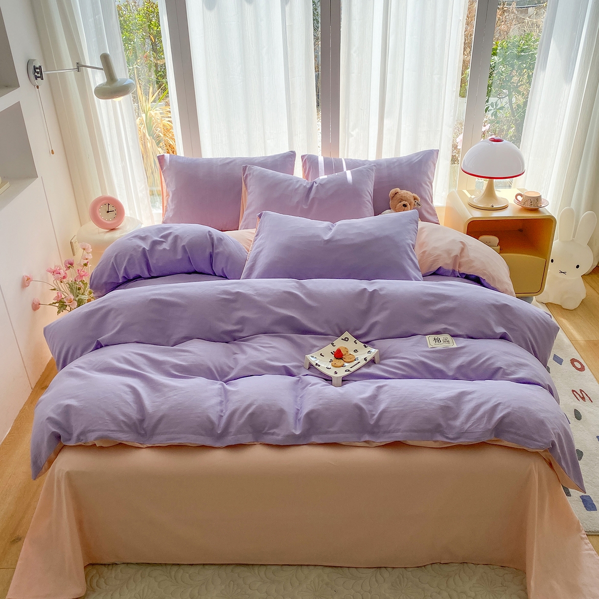 91家纺网 家纺一手货源 找家纺 蓝梦 2026新款全棉水洗棉布标四件套 丁香紫