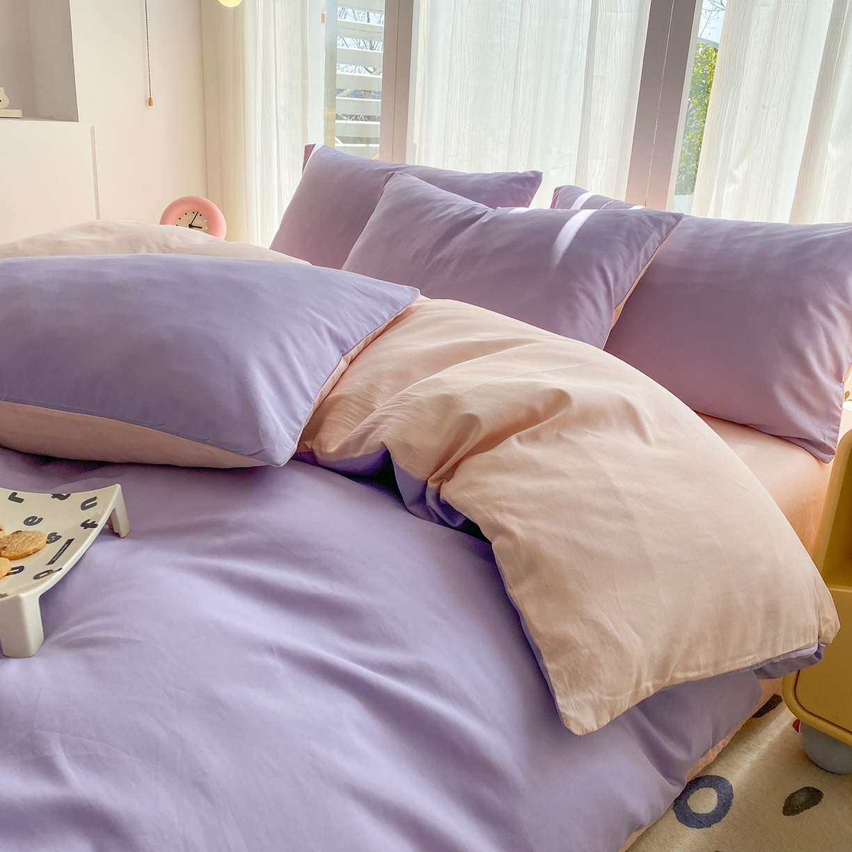 91家纺网 家纺一手货源 找家纺 蓝梦 2026新款全棉水洗棉布标四件套 丁香紫