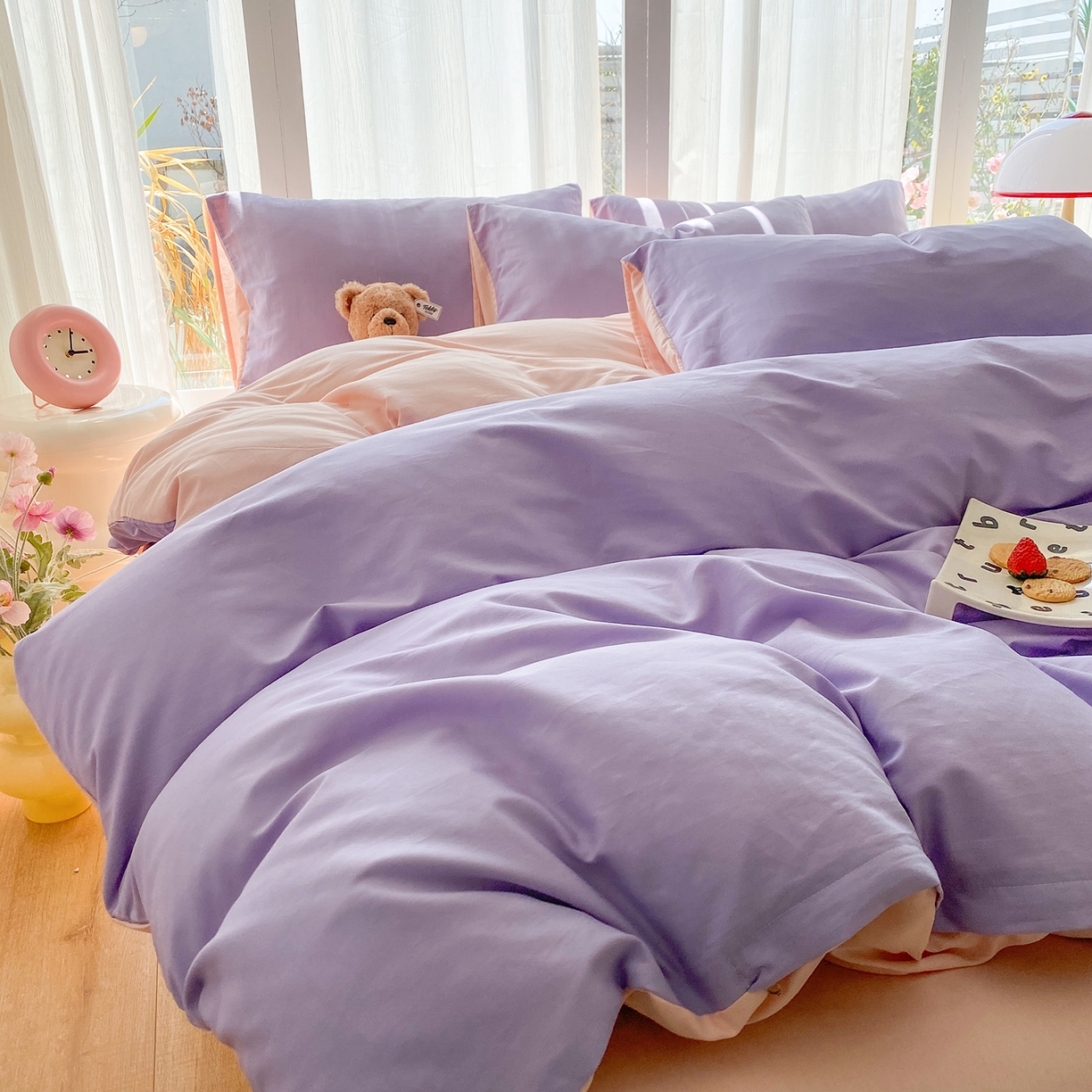 91家纺网 家纺一手货源 找家纺 蓝梦 2026新款全棉水洗棉布标四件套 丁香紫