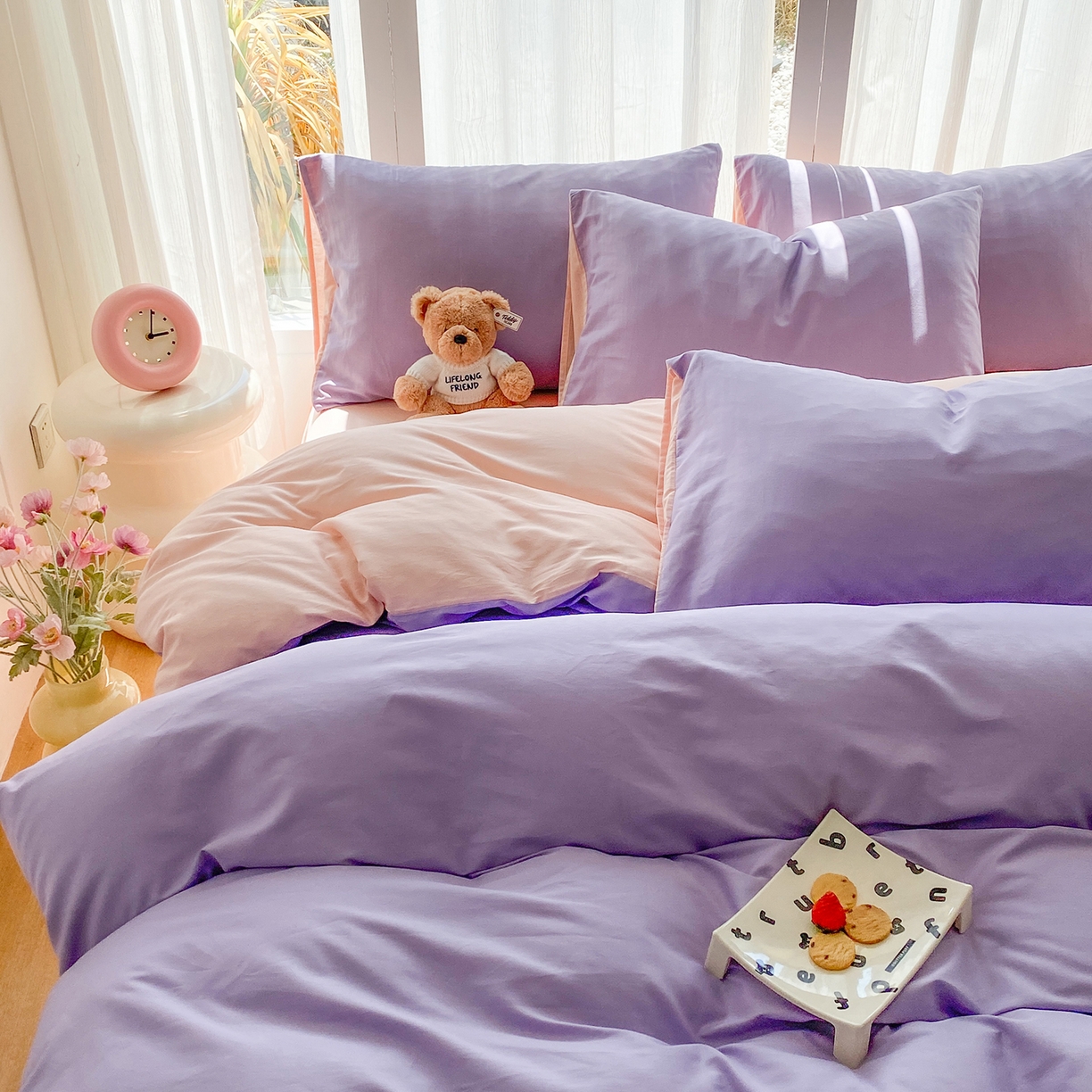 91家纺网 家纺一手货源 找家纺 蓝梦 2026新款全棉水洗棉布标四件套 丁香紫