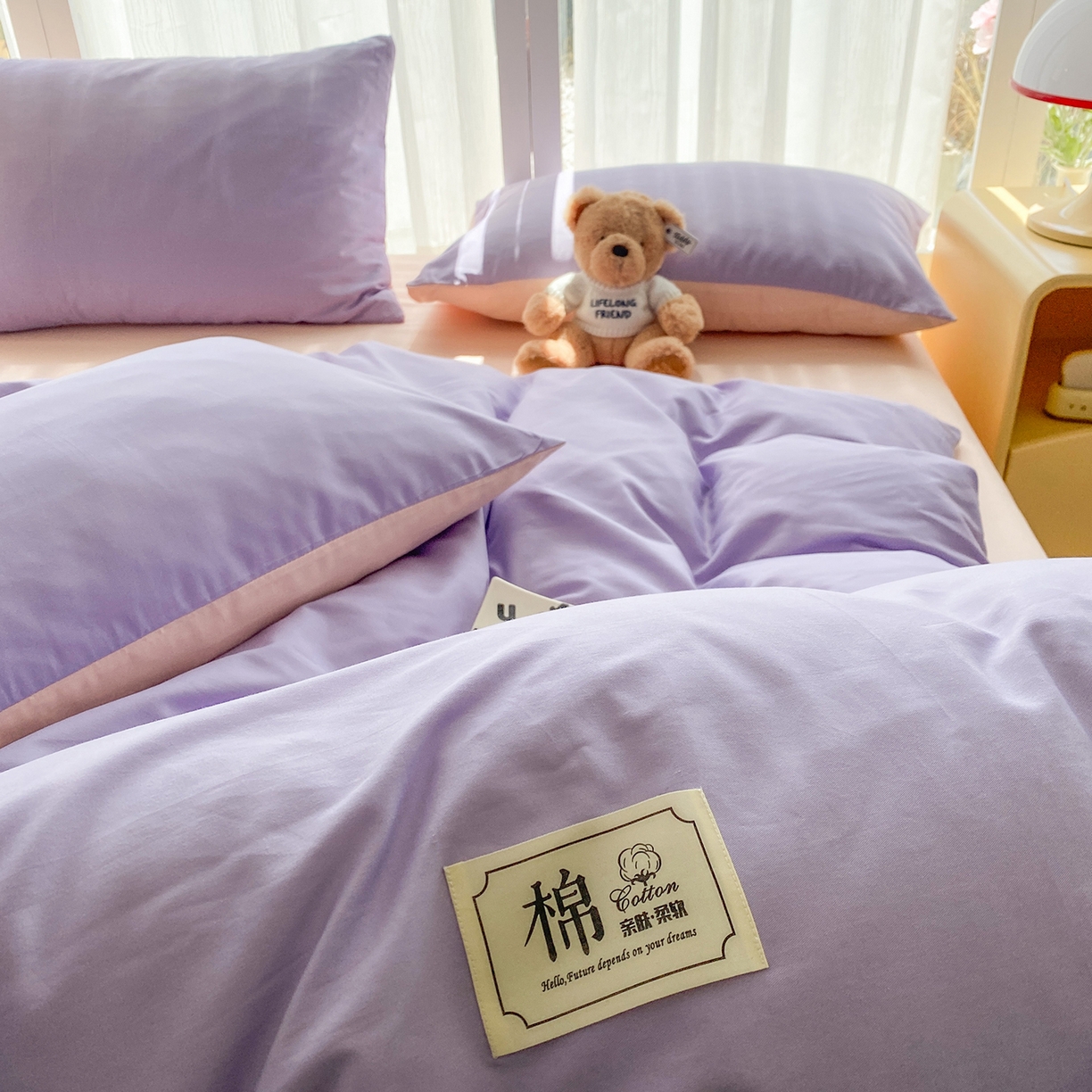91家纺网 家纺一手货源 找家纺 蓝梦 2026新款全棉水洗棉布标四件套 丁香紫