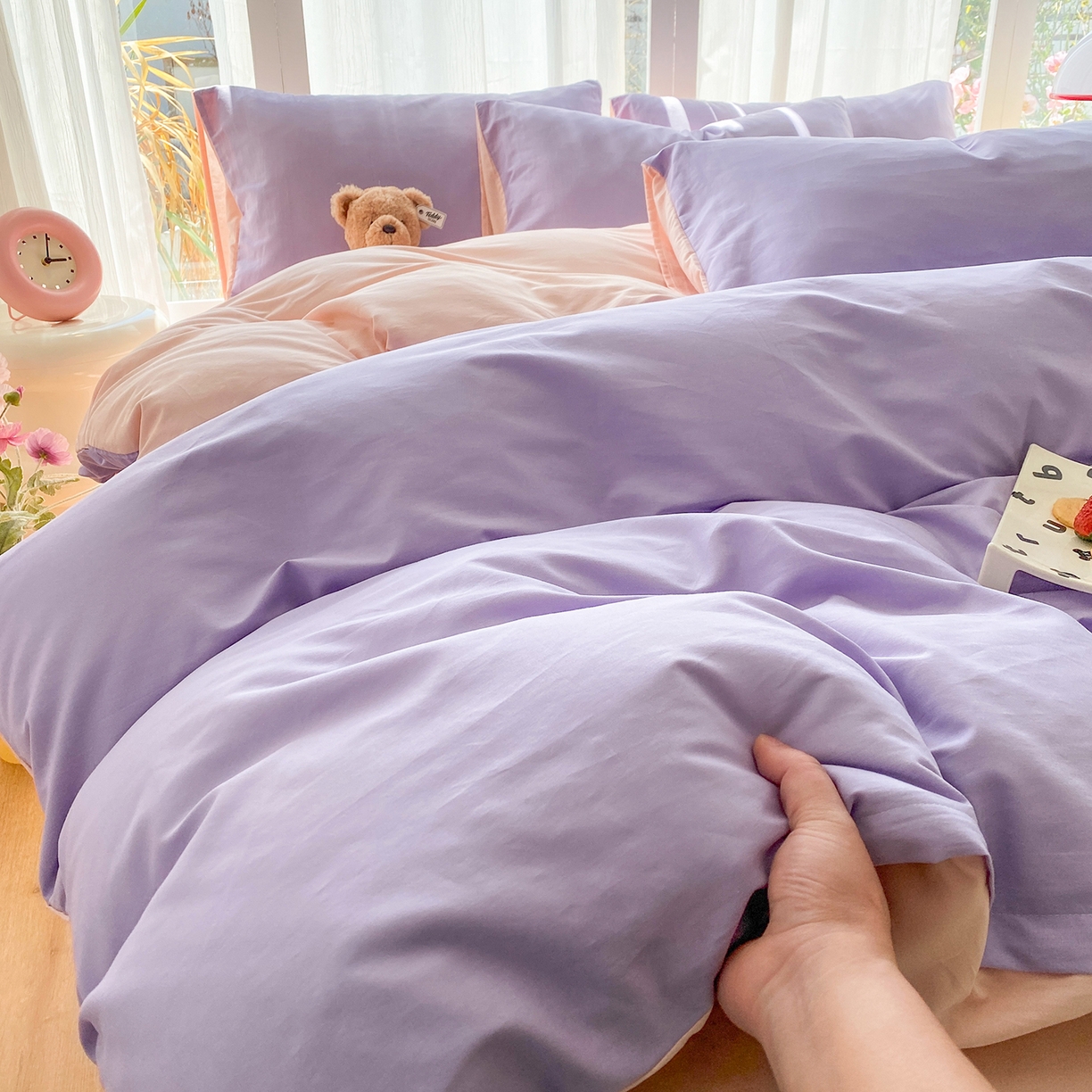 91家纺网 家纺一手货源 找家纺 蓝梦 2026新款全棉水洗棉布标四件套 丁香紫