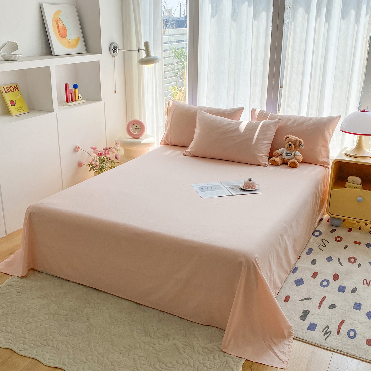 91家纺网 家纺一手货源 找家纺 蓝梦 2026新款全棉水洗棉布标四件套 公主粉