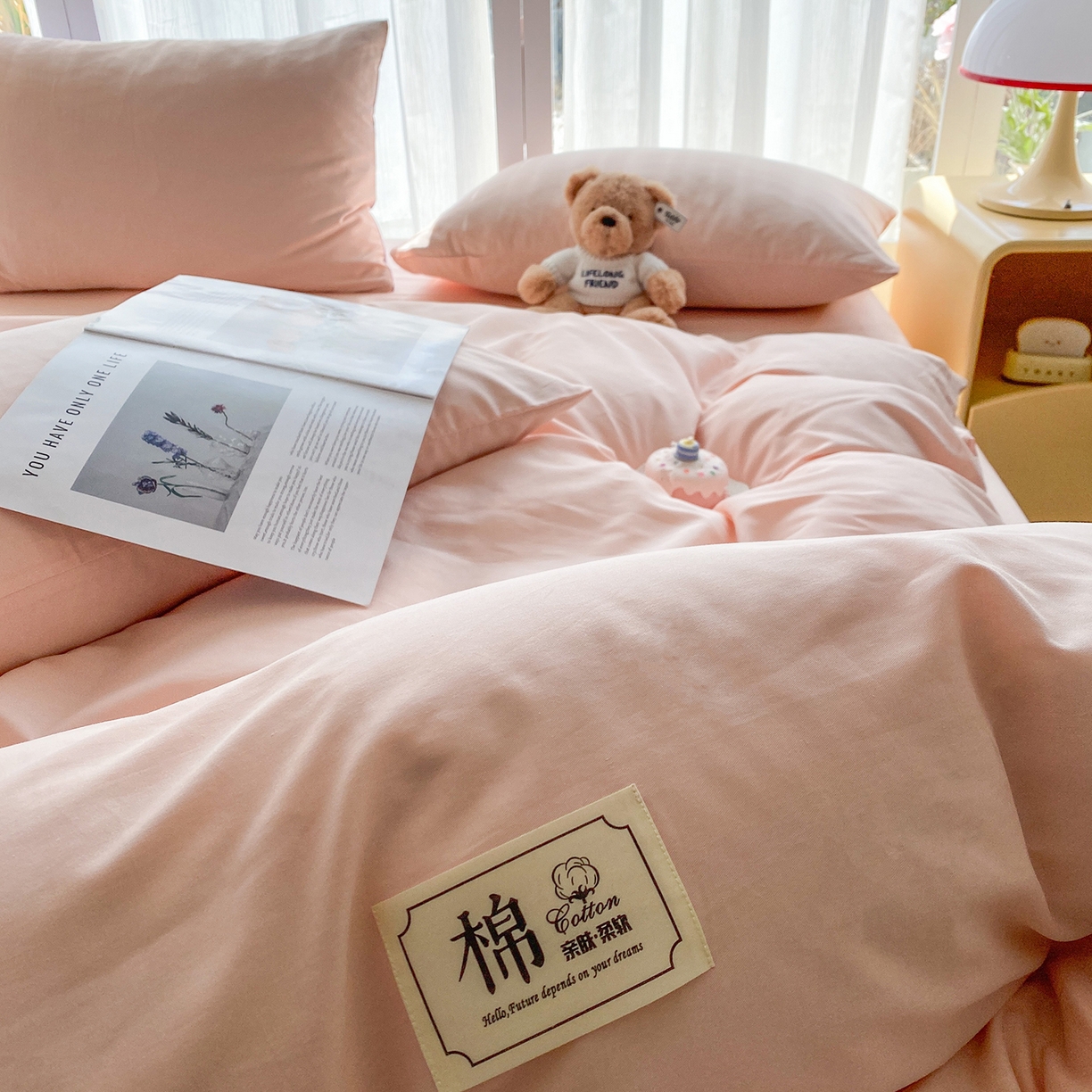 91家纺网 家纺一手货源 找家纺 蓝梦 2026新款全棉水洗棉布标四件套 公主粉