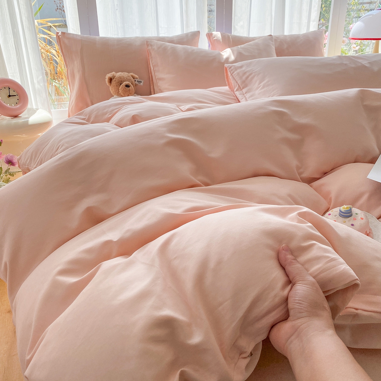 91家纺网 家纺一手货源 找家纺 蓝梦 2026新款全棉水洗棉布标四件套 公主粉