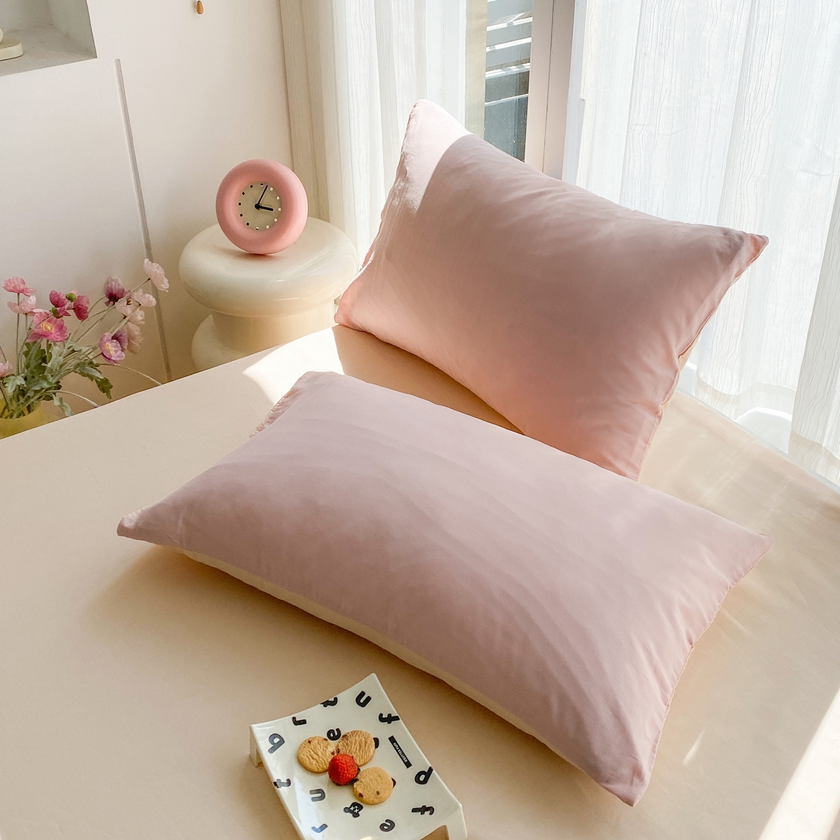 91家纺网 家纺一手货源 找家纺 蓝梦 2026新款全棉水洗棉布标四件套 公主粉+杏色