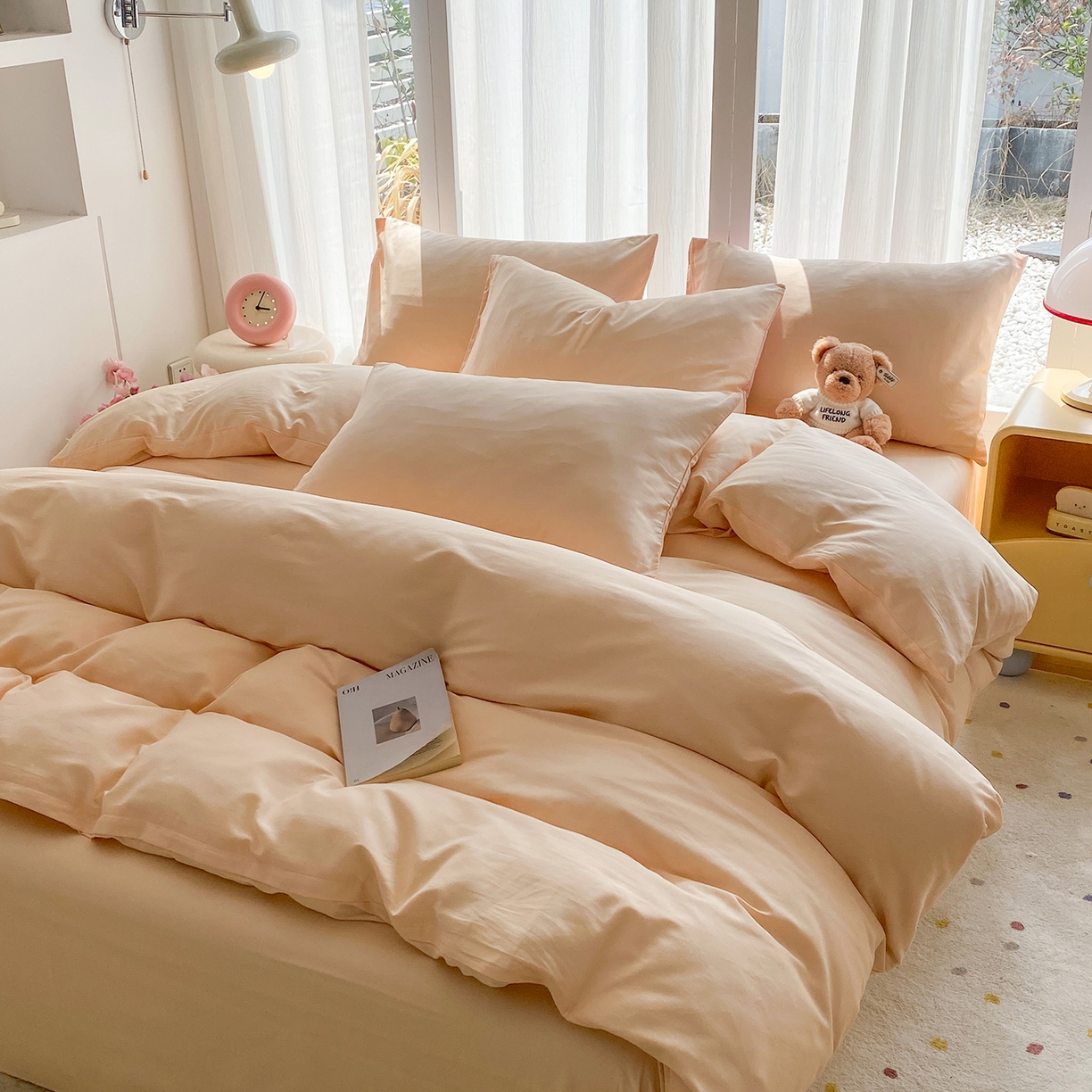 91家纺网 家纺一手货源 找家纺 蓝梦 2026新款全棉水洗棉布标四件套 米杏