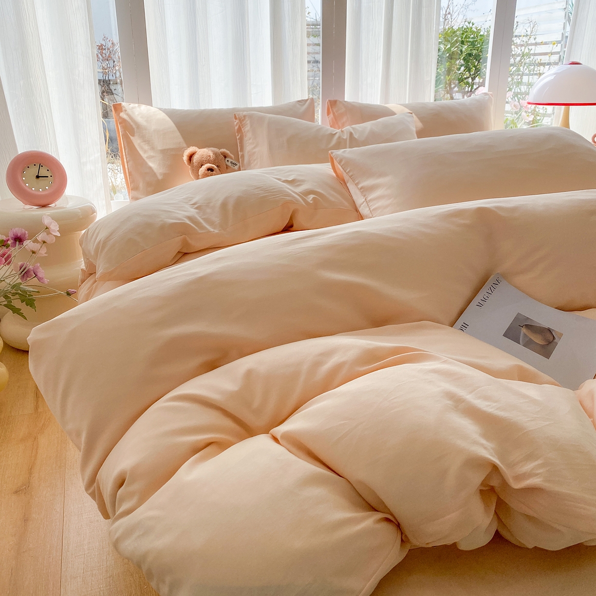 91家纺网 家纺一手货源 找家纺 蓝梦 2026新款全棉水洗棉布标四件套 米杏