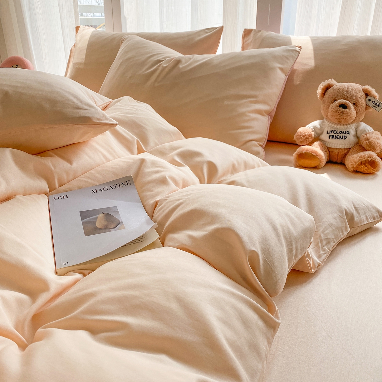 91家纺网 家纺一手货源 找家纺 蓝梦 2026新款全棉水洗棉布标四件套 米杏