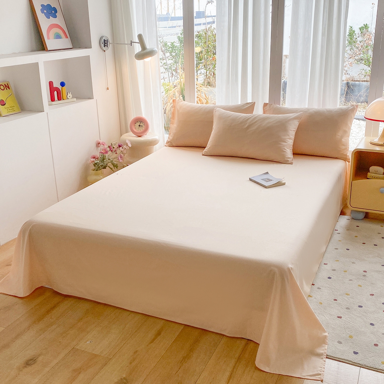 91家纺网 家纺一手货源 找家纺 蓝梦 2026新款全棉水洗棉布标四件套 米杏