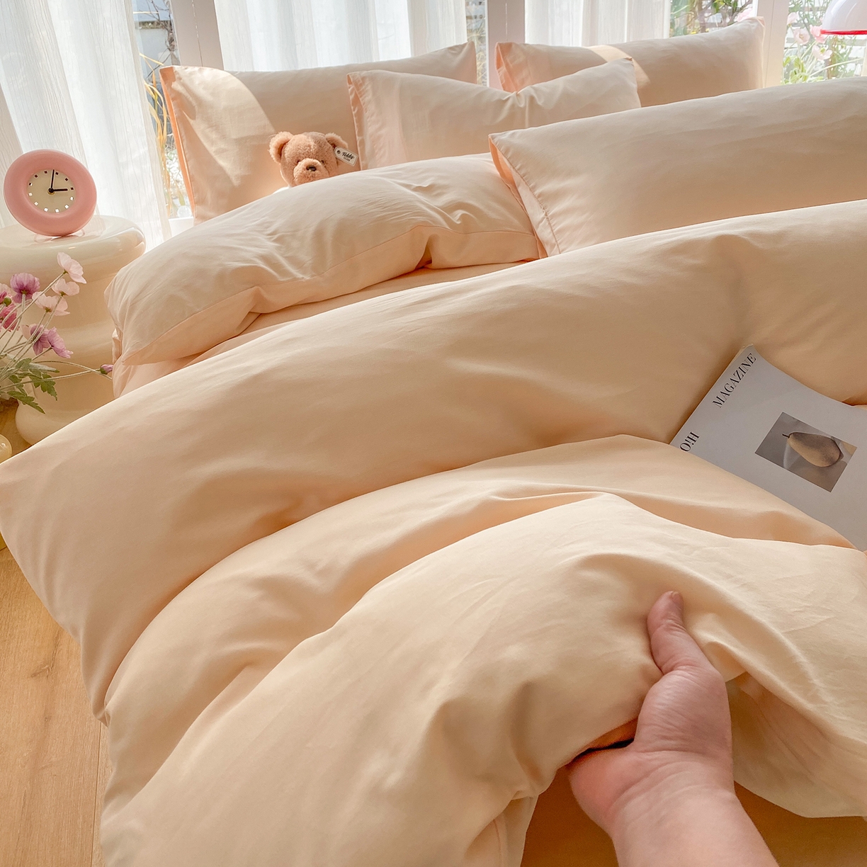 91家纺网 家纺一手货源 找家纺 蓝梦 2026新款全棉水洗棉布标四件套 米杏