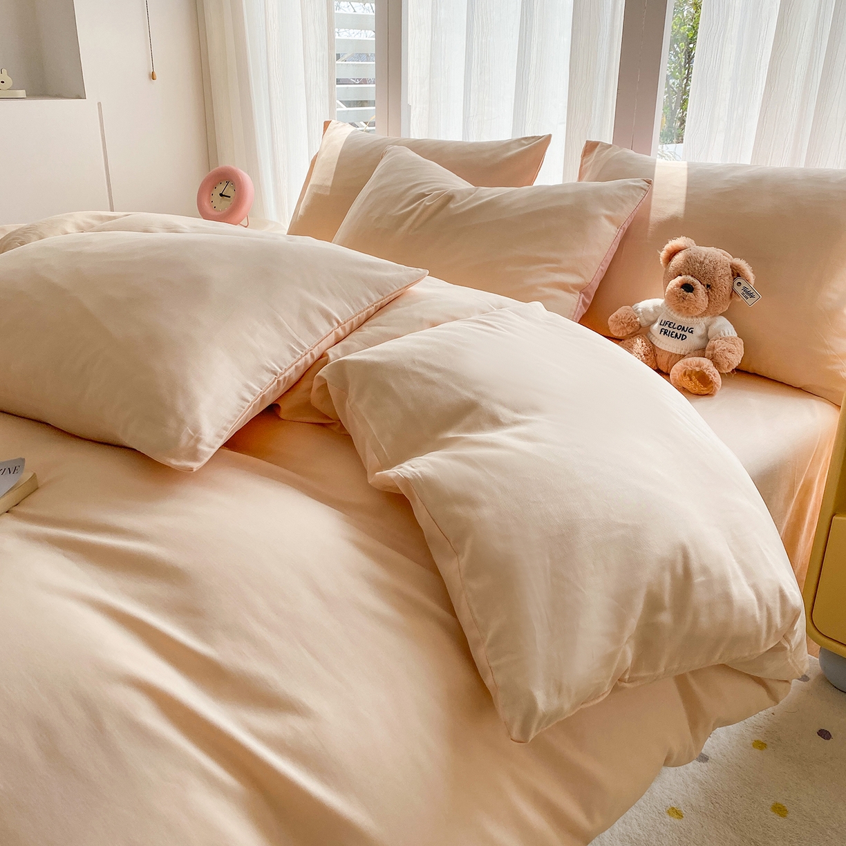 91家纺网 家纺一手货源 找家纺 蓝梦 2026新款全棉水洗棉布标四件套 米杏