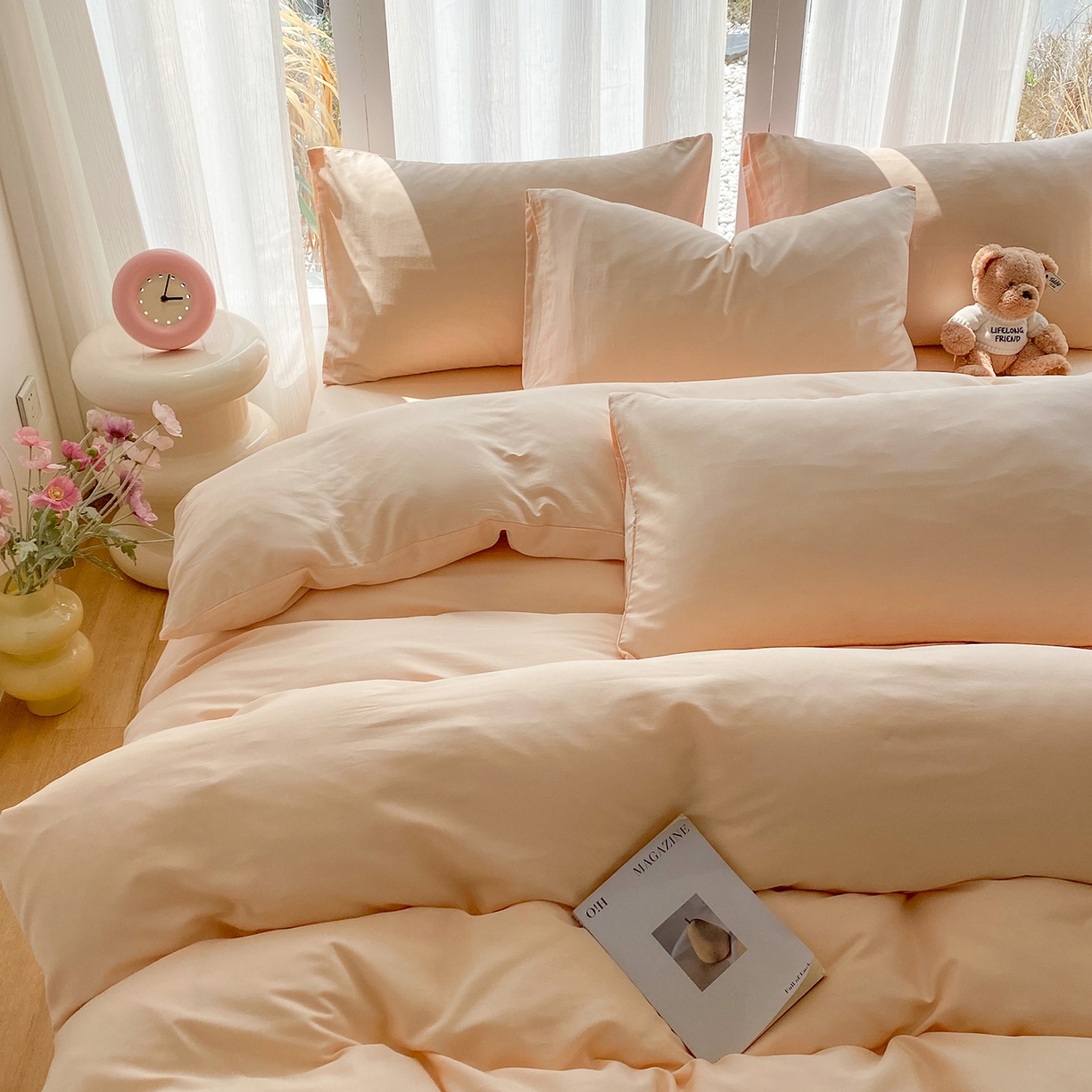 91家纺网 家纺一手货源 找家纺 蓝梦 2026新款全棉水洗棉布标四件套 米杏