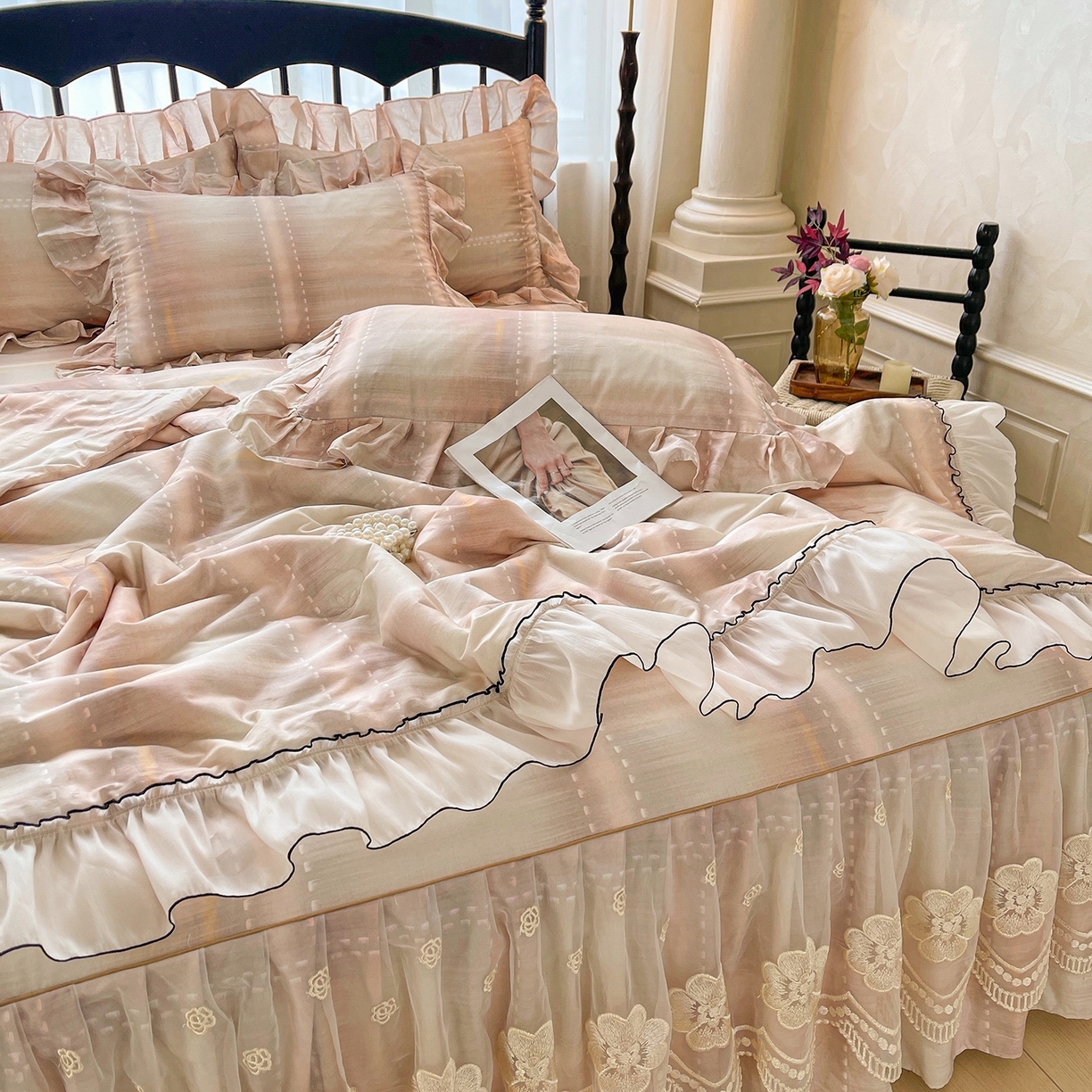 91家纺网 家纺一手货源 找家纺 （总）宜凡家纺 2026新款全棉数码印花夏被床裙四件套格子系列