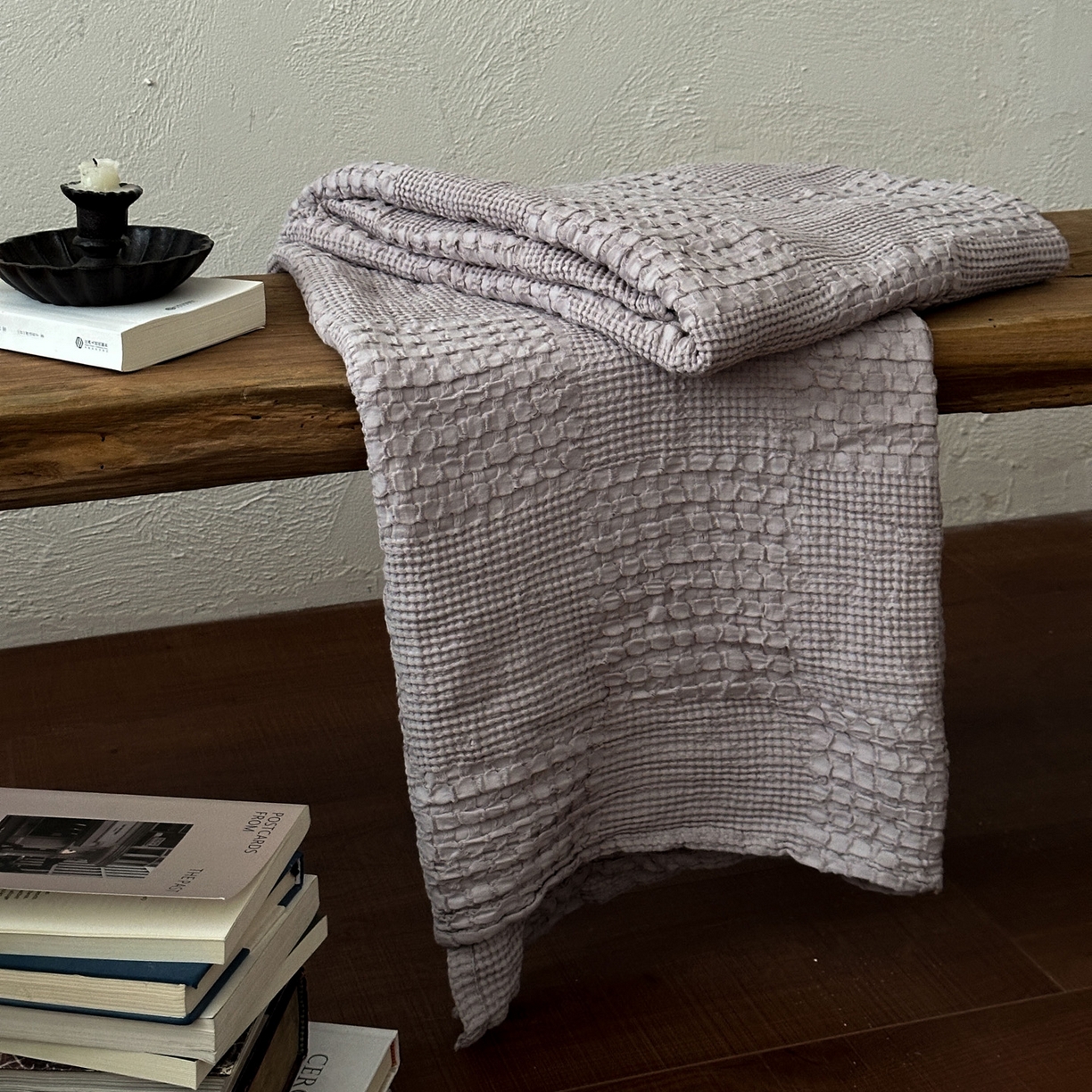 91家纺网 家纺一手货源 找家纺 米菲 2026春夏新款全棉纯棉纯色毛毯盖毯 岩石灰