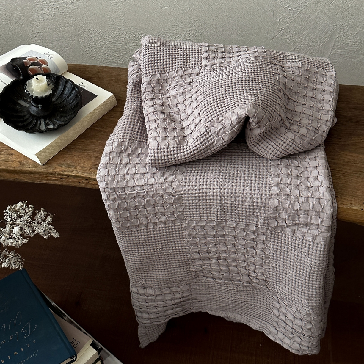 91家纺网 家纺一手货源 找家纺 米菲 2026春夏新款全棉纯棉纯色毛毯盖毯 岩石灰