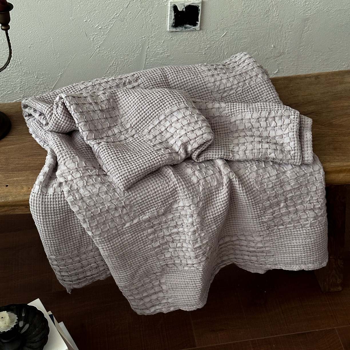 91家纺网 家纺一手货源 找家纺 米菲 2026春夏新款全棉纯棉纯色毛毯盖毯 岩石灰