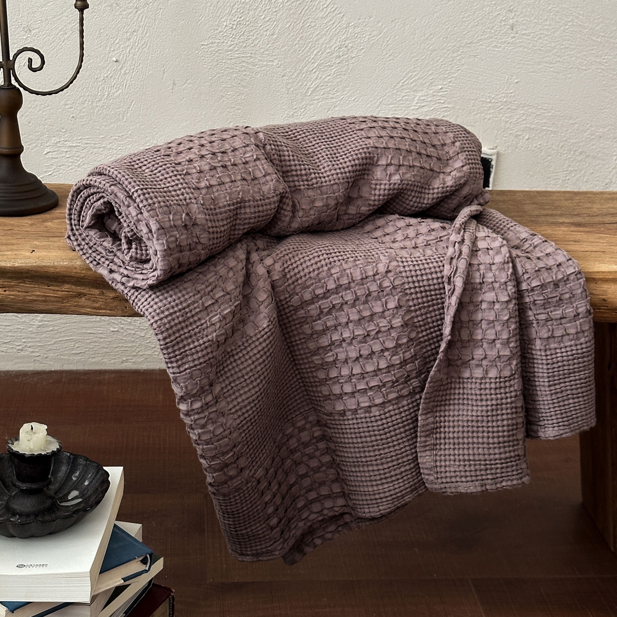 米菲 2026春夏新款全棉纯棉纯色毛毯盖毯 咖啡棕