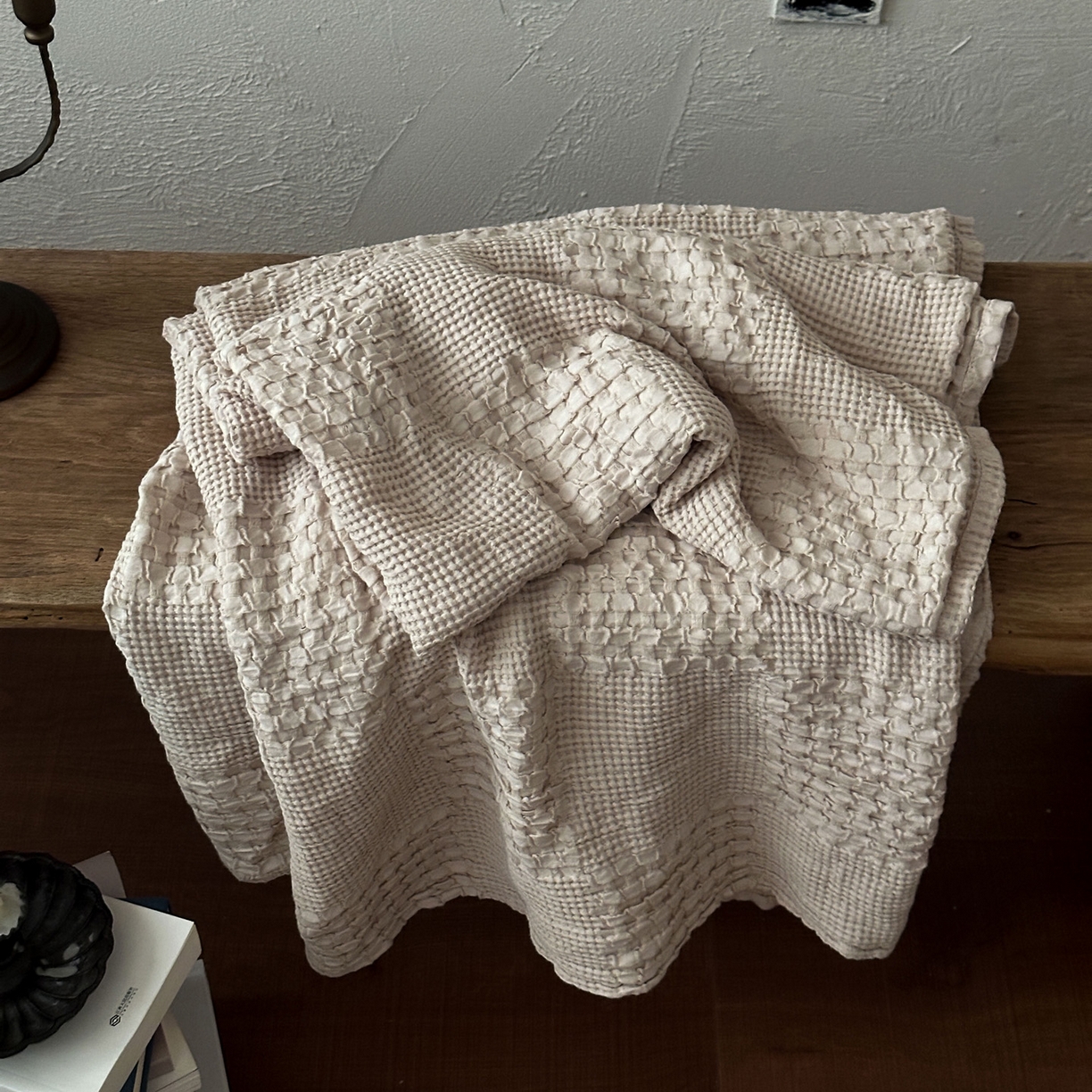 91家纺网 家纺一手货源 找家纺 米菲 2026春夏新款全棉纯棉纯色毛毯盖毯 奶茶杏