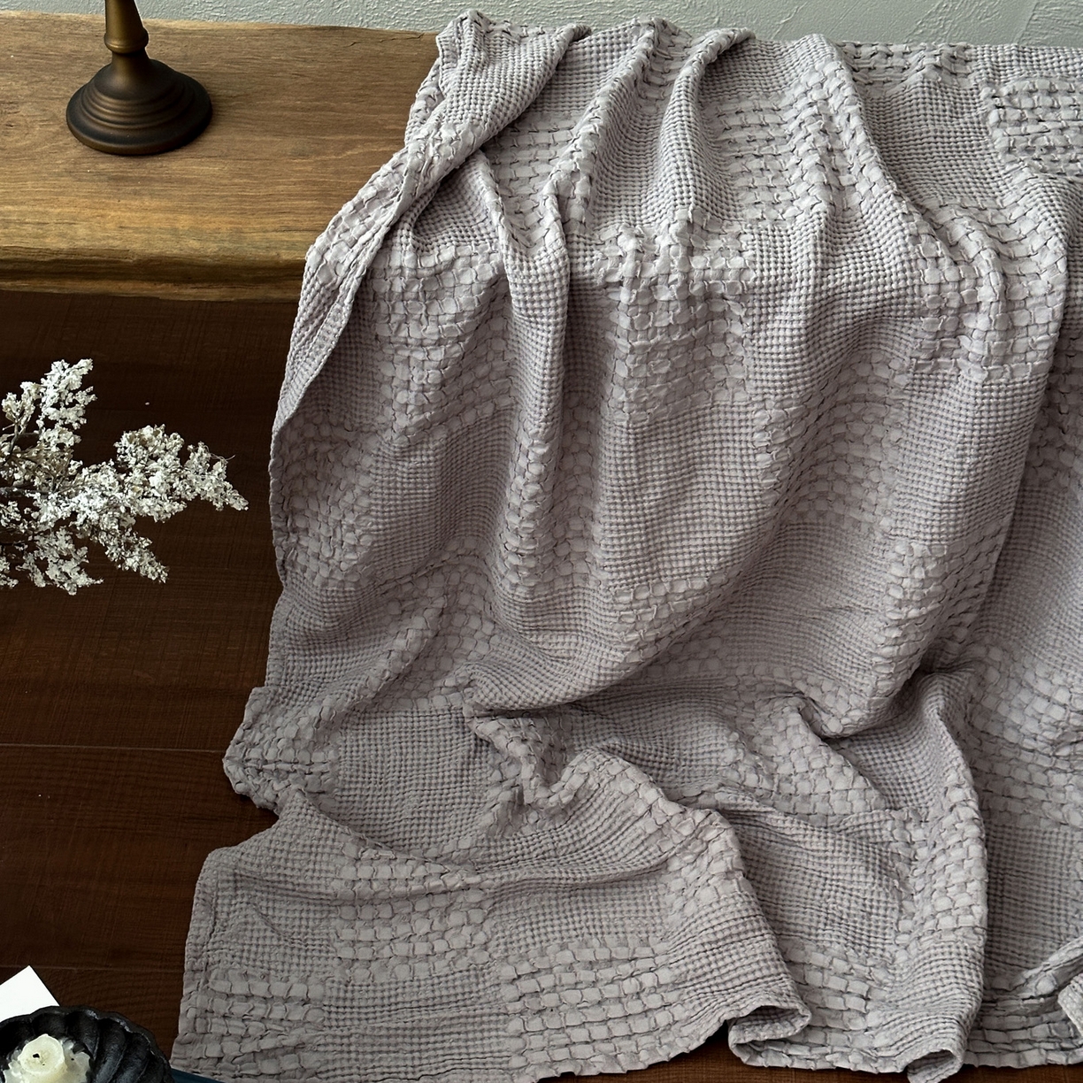 91家纺网 家纺一手货源 找家纺 米菲 2026春夏新款全棉纯棉纯色毛毯盖毯 岩石灰