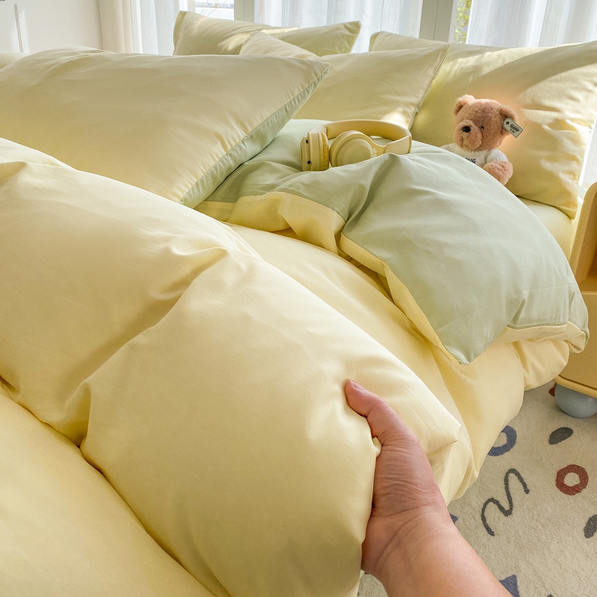 91家纺网 家纺一手货源 找家纺 蓝梦 2026新款全棉水洗棉布标四件套 奶黄