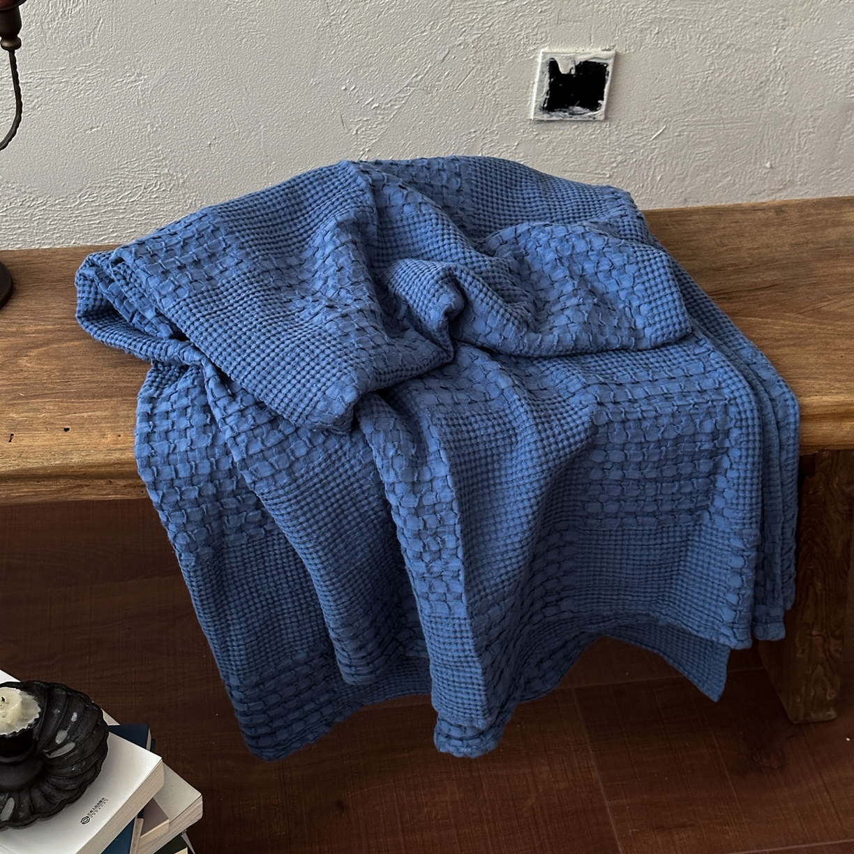 91家纺网 家纺一手货源 找家纺 米菲 2026春夏新款全棉纯棉纯色毛毯盖毯 克莱因蓝