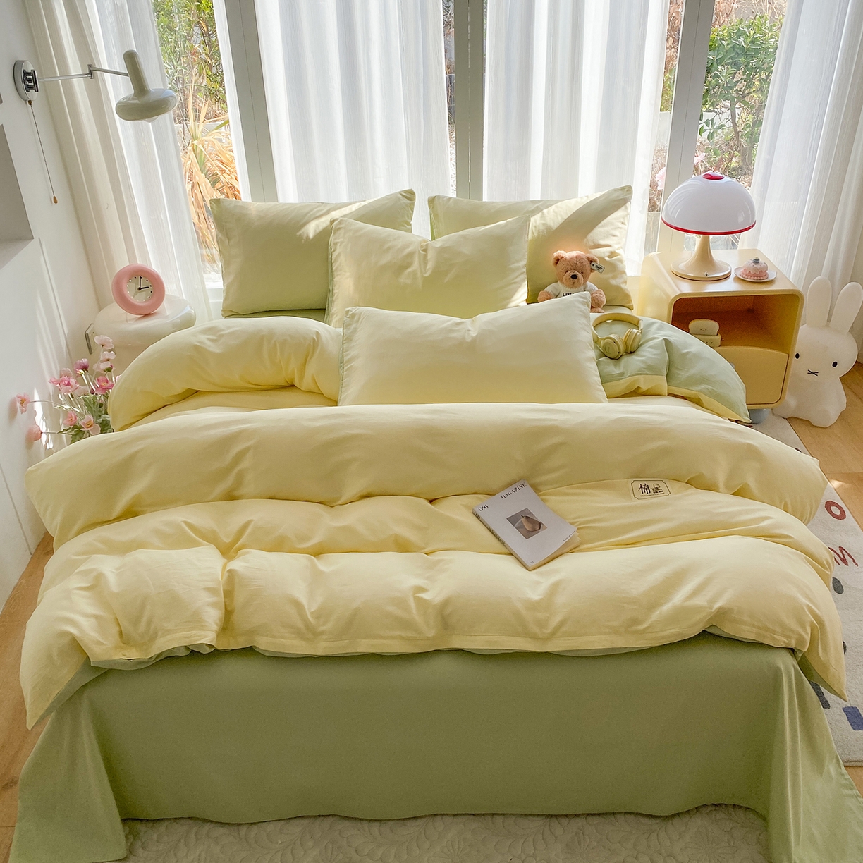 91家纺网 家纺一手货源 找家纺 蓝梦 2026新款全棉水洗棉布标四件套 奶黄