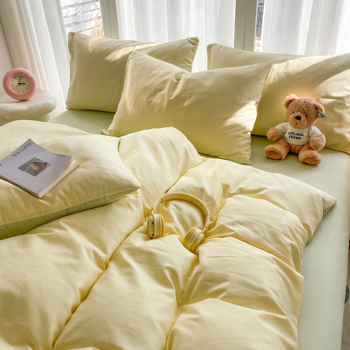 91家纺网 家纺一手货源 找家纺 蓝梦 2026新款全棉水洗棉布标四件套 奶黄