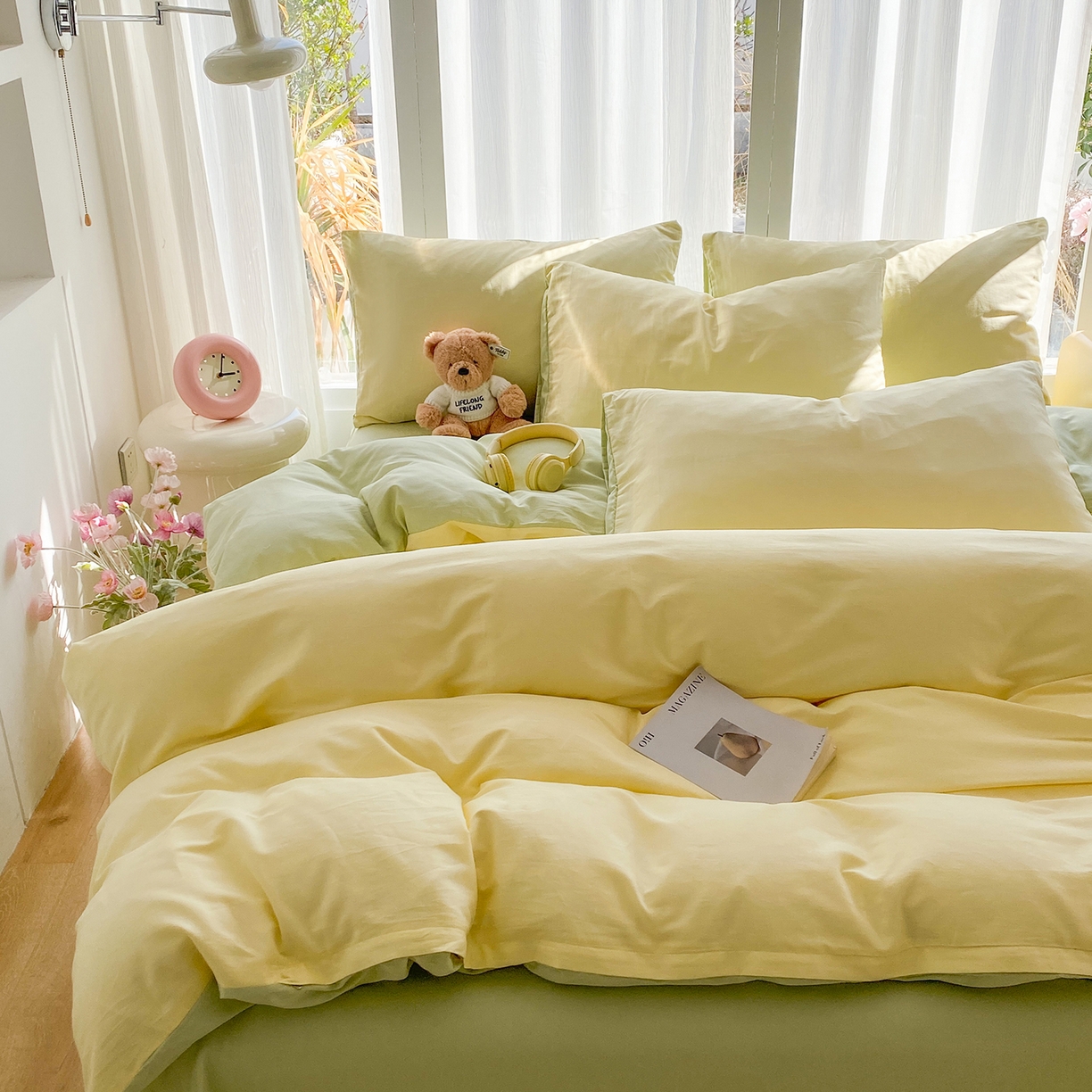 91家纺网 家纺一手货源 找家纺 蓝梦 2026新款全棉水洗棉布标四件套 奶黄