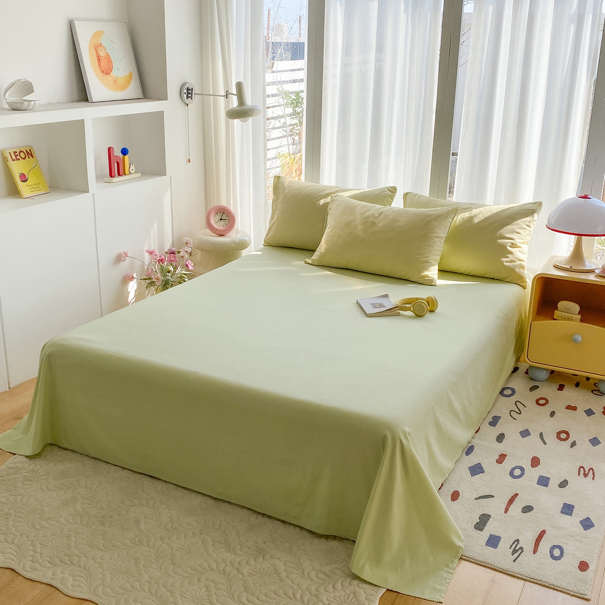 91家纺网 家纺一手货源 找家纺 蓝梦 2026新款全棉水洗棉布标四件套 奶黄